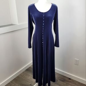 J. Stevens by Carol Escritor Vintage Blue long button Velvet maxi dress